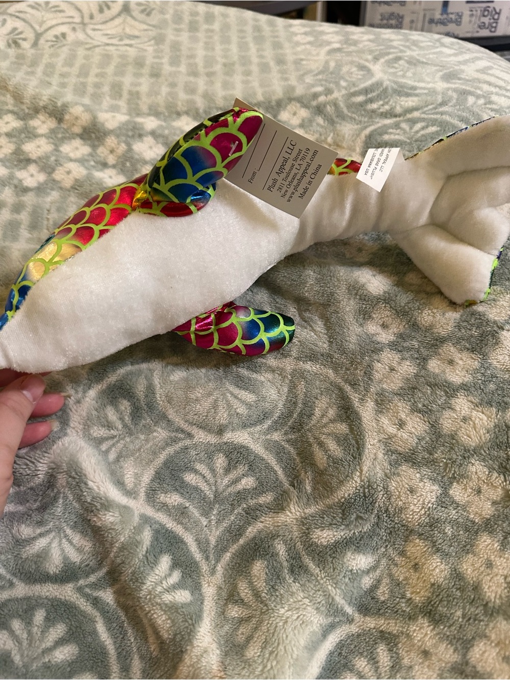 Multicolor Scale-Pattern Dolphin Plush - Picture 3 of 3